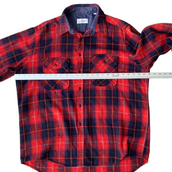 Vintage Sears Roebuck & Co Wool Blend Long Sleeve Red / Navy Blue Plaid Men's XX - Picture 5 of 6